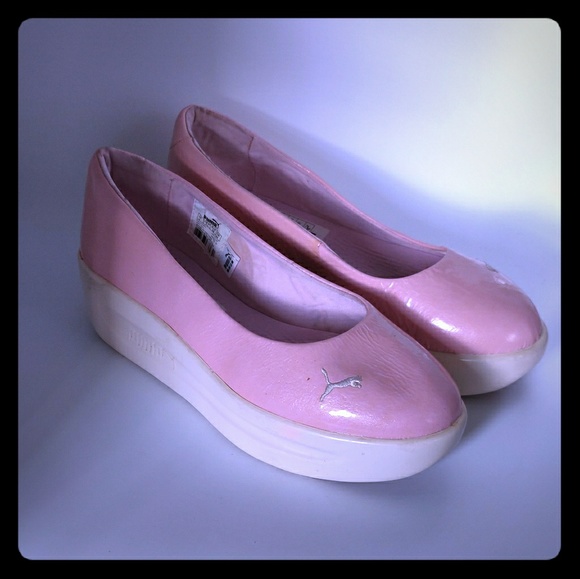 Puma pink leather platform rubber sole slip on - Picture 4 of 8